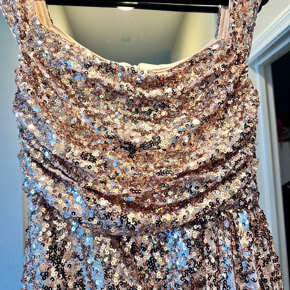 Off Shoulder Draped Side Split Hem Sequin Party D… - image 8